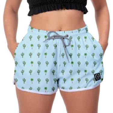Imagem de Short Feminino Azul Casual Praia Cactos Verão Academia - W2 STORE, XG,