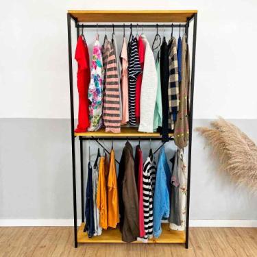 Imagem de Arara de Roupas Twice Style Industrial Ample Nozes e Preto - ArtFactor