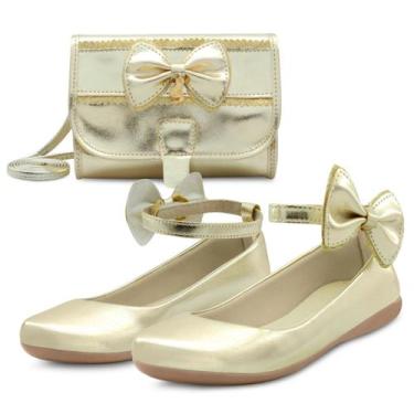 Imagem de Kit Sapatilha Infantil Menina Festa Gatatuya Com Bolsa Laço Feminina B