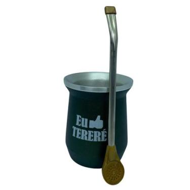 Imagem de Kit tereré copo clássico parede dupla verde (Eu Curto Tereré) + bomba 