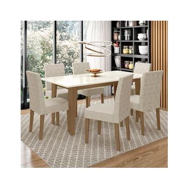 Imagem de Mesa de Jantar Retangular Poliman Liz com 6 Cadeiras Estofadas e Revestidas em Suede - 160 cm de Largura