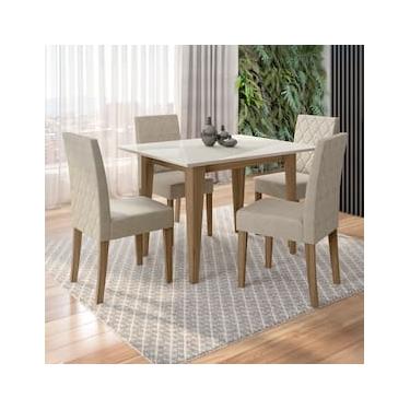 Imagem de Mesa de Jantar Retangular Poliman Kate com Tampo de Vidro e 4 Cadeiras Revestidas em Suede