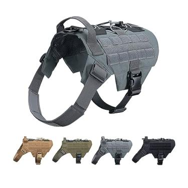 Imagem de EXCELLENT ELITE SPANKER Peitoral tático para cães militar, ajustável, sem puxar, de patrulha militar, para treinamento e caça, colete com alça (cinza-P)