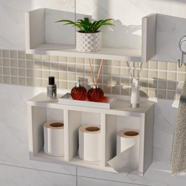 Imagem de Kit 2 Nichos Suspenso Banheiro Lavabo Porta Papel Higiênico Branco MDF