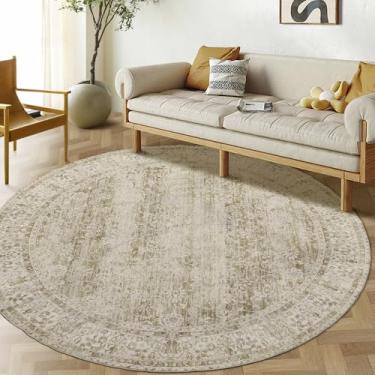 Imagem de BILEEHOME Tapete vintage para ambientes internos, estampa floral, creme e caramelo claro, tapete circular 1,7 m, redondo, cozinha, sala de estar, quarto, sala de jantar