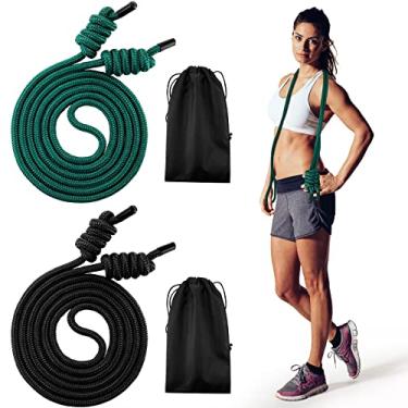 Imagem de 2 peças de corda de exercício de fluxo para fitness flow corda de treino trança dupla com sacos de pano comprimento ajustável cordas de salto para malhar homens mulheres academia em casa treinamento interno ao ar livre, 2,7 m (preto, verde)