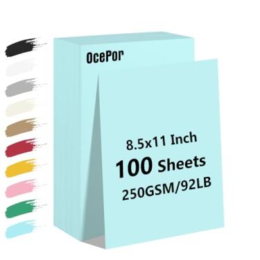 Imagem de OcePor Papel cartolina azul 100, 21,6 x 28 cm, papel grosso para fazer cartões, álbuns, impressão de escritório, convites, certificados, artesanato DIY, 41,7 kg/250gsm