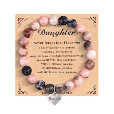 Imagem de HMOOY Pulseira feminina com contas de pedra natural, rosa, 8 mm, redonda, doce, amor, presente para mulheres, mãe, filha, avó, amiga, irmã, Adjustable, Pedra, Sem Pedra Preciosa