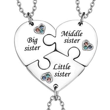Imagem de Yonhon Conjunto de colar BFF para 2/3/4/5/6 de aço inoxidável família amizade quebra-cabeça irmã conjunto de colar, Aço inoxidável, Strass