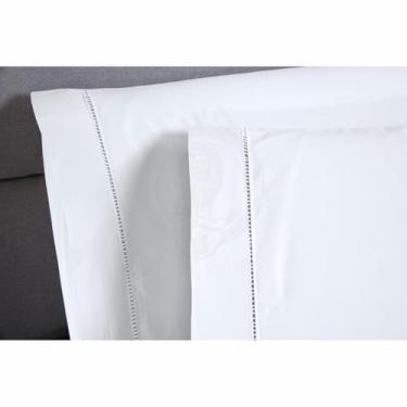 Imagem de Fronha Algodão Egípcio 1000 Fios Toque Acetinado Gelada (Branca, 70x50 com Ponto Palito)