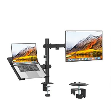 Imagem de UPGRAVITY Suporte para monitor e laptop, braço de monitor único com bandeja de laptop para telas de computador LCD de 13 a 27 polegadas e notebooks de até 43.2 cm, suporte totalmente ajustável para