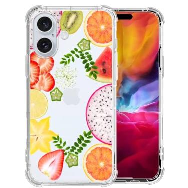 Imagem de Yuning419 Compatível com iPhone 16 Plus, capa transparente de morango com fruta do dragão para iPhone 16 Plus, capa transparente de TPU macio à prova de choque para iPhone 16 Plus