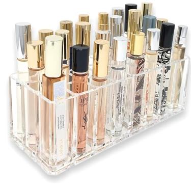 Imagem de byAlegory Organizador de perfume de acrílico esferográfica, suporte de perfume de beleza, 24 espaços, armazenamento de recipiente para óleos perfumados altos - transparente
