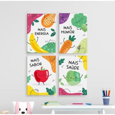 Imagem de Quadros Escola Refeitório Infantil Merenda Recreio 4 Peças - CAMALEÃO 