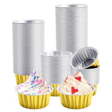 Imagem de Loccmat 150 peças de copos de alumínio para assar, copos descartáveis de 120 ml, forros de mini cupcake, copos descartáveis de ramequins para cupcake, forros de muffin para pudim, suflê, casamento,