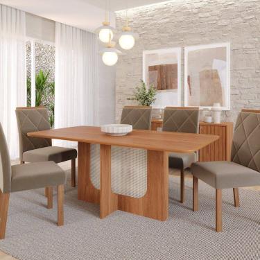 Imagem de Sala de Jantar Louise 180cm sem Vidro com 06 Cadeiras Fernanda Cinamomo/Madeira