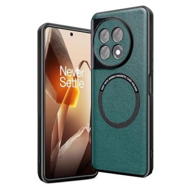 Imagem de MingWei Capa para OnePlus 13/13R 5G - Capa de borracha de couro PU, leve, à prova de choque, compatível com carregamento sem fio e anel magnético (azul-marinho, OnePlus 13R)