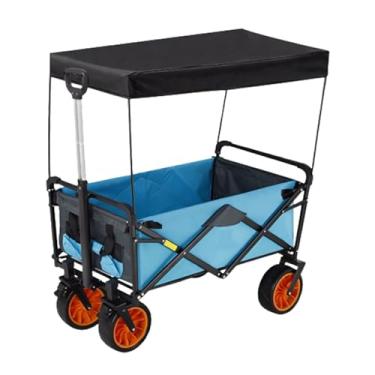 Imagem de carroça Carrinho de vagão com rodas dobrável utilitário lounge vagão jardim carrinho de vagão portátil com dossel grande capacidade 200kg/441lb dobrável