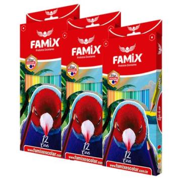 Imagem de kit 3 Caixas Lápis De Cor Sextavado 12 Cores Pintura - Famix