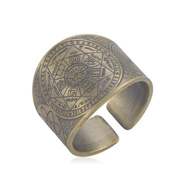 Imagem de Amaxer Anel de proteção dos Sete Arcanjos para homens em aço inoxidável O selo de Salomão Tetragrammaton Arcanjos Anel de proteção para homens e mulheres, Cobre, Sem pedra preciosa
