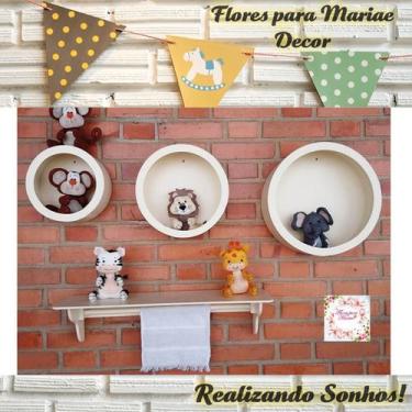 Imagem de Kit Nichos Redondos + Prateleira com Varão MDF - CREME - Flores para M