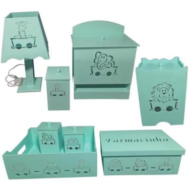 Imagem de kit higiene bebe mdf decorado 8pçs - SAFARI VERDE - Flores para Mariae