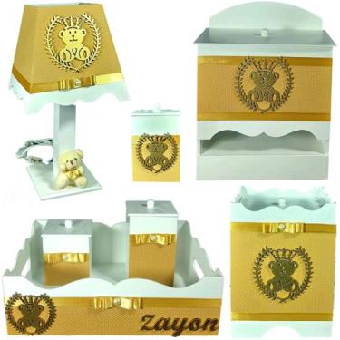 Imagem de Kit Higiene bebê Mdf decorado 7 pçs - MARRON DE BOLINHAS COM URSINHO -