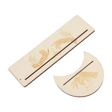 Imagem de Suporte para Cartão de tarô de Madeira, 2 Peças da Forma da Lua e Retângulo de Madeira de Madeira do Suporte de tarô de Madeira, Suporte de Deck de Placar de Madeira de Madeira