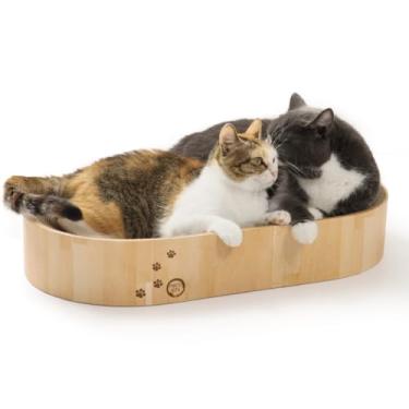 Imagem de Necoichi Cápsula arranhadora para gatos em ambientes internos – espreguiçadeira para arranhar gatos com usabilidade reversível e conforto extra para lounge, sofá de cama de papelão (carvalho)