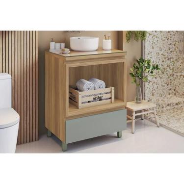 Imagem de Bancada De Banheiro Balcão Rainha C- 1 Gaveta E 1 Nicho 70cm Nature-verde - Nesher
