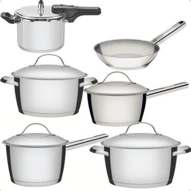 Imagem de Jogo Panela Pressão Caçarola Caldeirão Indução Inox Allegra Tramontina