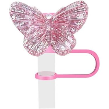 Imagem de Tampas de palha de borboleta para copos, lindas capas de canudo de silicone, acessórios de ponta de tampa de palha reutilizáveis para copo Stanley (rosa)