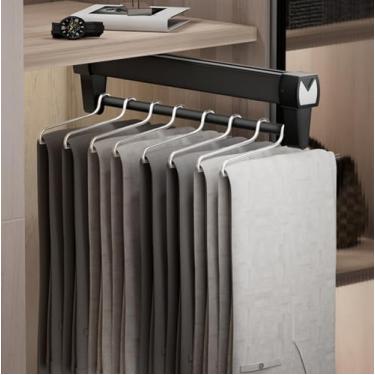 Imagem de Vara de cabide ajustável com trilho duplo com aço grosso - barra de cabide para roupas de guarda-roupa para calças e roupas (faixa dupla, 56 cm)