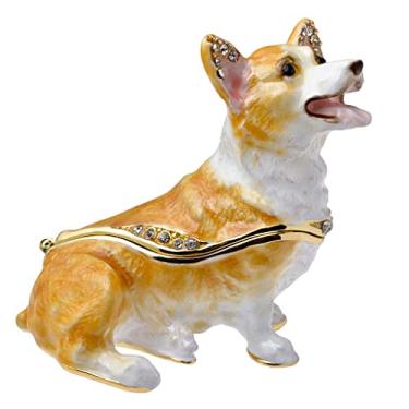 Imagem de FJ FENGZHIJIE Estatueta Corgi Decoração para Casa Cachorro Caixa de Joias com Dobradiça Cristal Dourado Esmaltado Animal Lembrança Presentes Especiais para O Dia Dos Amantes de Cães