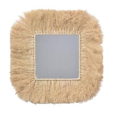 Imagem de Ioensy Espelho de parede Espelho Boho Espelho decorativo versátil rústico Espelho de palha trançada para quarto Entrada Berçário Banheiro, Quadrado