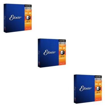 Imagem de Kit 3 Encordoamentos Guitarra 009 Híbrida Elixir Custom Light Nanoweb 