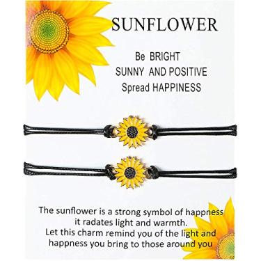 Imagem de Pulseira artesanal de girassol para mulheres adolescentes Amizade Correspondência Girassol Boho Flor Pulseira Conjunto de joias para 2 melhores amigas Dia de Ação de Graças Presente de Dia das Bruxas