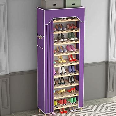 Imagem de Prateleira organizadora de sapatos com 9 prateleiras serve para 24 a 27 pares de capa não tecida à prova de poeira para armário de entrada, quarto, dormitório, roxo