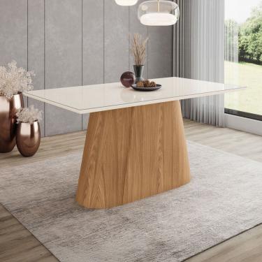 Imagem de Mesa de Madeira Olívia 160 Cm com Vidro Natural/Off White - Henn
