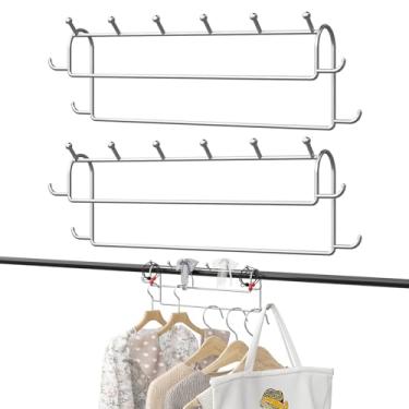 Imagem de Cabides para roupas que economizam espaço: pacote com 2 cabides mágicos de 40,6 cm, 10 ganchos, organizador de armário de metal resistente para camisa, casaco, calça e saia, armazenamento - prata