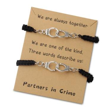 Imagem de WUSUANED Pulseiras de amizade Partners In Crime, pingentes de algemas, símbolo da amizade, joias para 2 mensagens, presentes para amigos da família, adjustable, Aço inoxidável, nagam