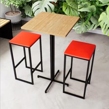 Imagem de Conjunto Mesa Alta Bar Bistrô Quadrada Pinus 2 Bancos Estofado Industrial Black (Vermelho)