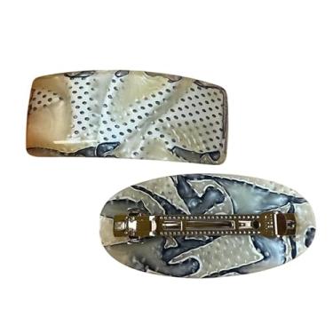 Imagem de Par Presilha Prendedor de Cabelo Retrô Madreperola Luxo Tamanho Grande - Oval e Retangular Creme