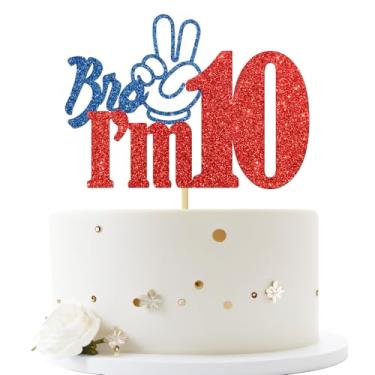 Imagem de Bro I'm 10 Cake Topper, Bruh It's My Birthday, Cheers to 10 Years Old Birtthday for Big Brother, Happy 10th Birthday Party Cake Decorations Supplies for Boy, Blue & Red Glitter