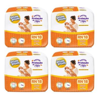 Imagem de Kit 4 Fraldas Infantil Pom Pom Jumbinho Tamanho Rn C/ 18 Un