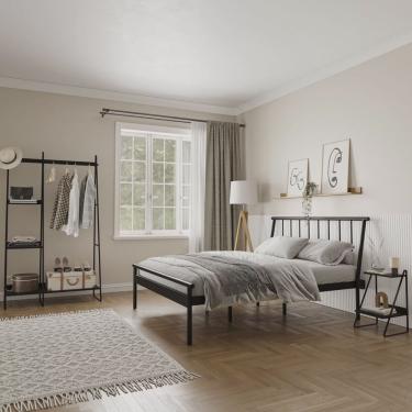 Imagem de Conjunto Cama Queen 2 Mesa de Cabeceira e Arara de Roupas em Aço Begônia CabeCasa MadeiraMadeira