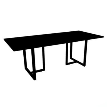 Imagem de Mesa de Reunião com Caixa de Tomada Retangular 260 x 120 cm Pé Tubular PE25 mdp Preta Base Preta