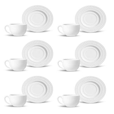 Imagem de Conjunto De Xícara De Chá Com Pires 06 Peças Roma Branco Porto Brasil