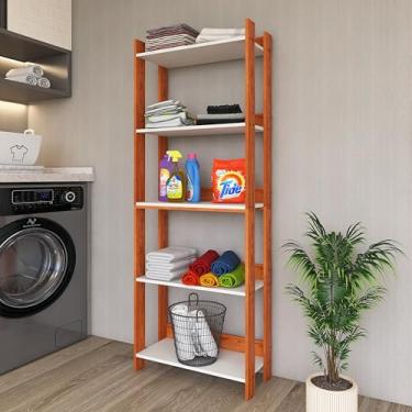 Imagem de Armário Para Lavanderia Dispensa Estante Estilo Industrial Multiuso Organizador (Nature/Branco)