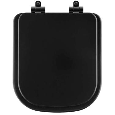 Imagem de Assento Sanitário Poliéster Soft Close Quadra Preto Fosco Para Vaso Deca Com Ferragem Preta
